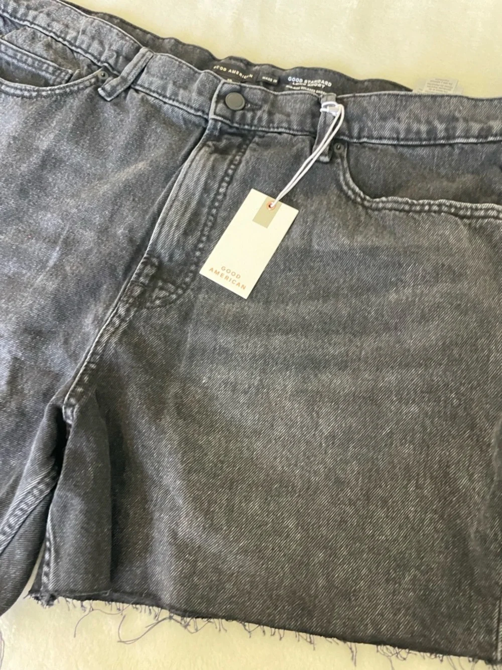 Good American Good Standard Long Washed Black High-Rise Denim Shorts